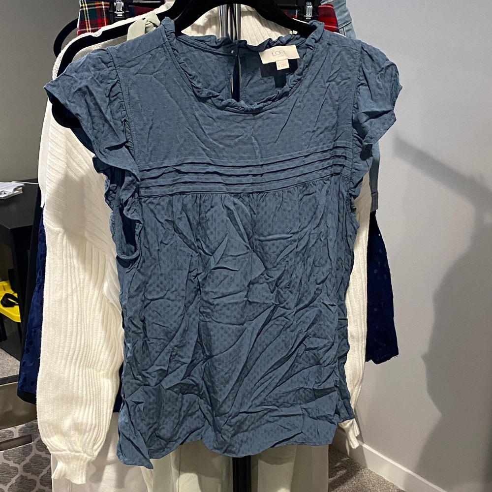 LOFT Blue Ruffle Blouse